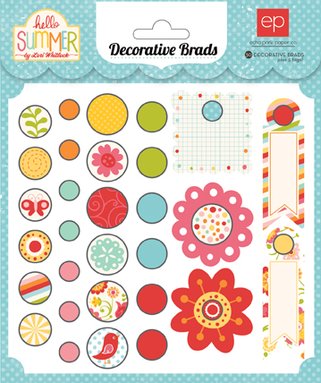 Hello Summer Decorative Brads-